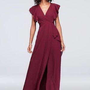 Burgundy Chiffon Bridesmaid Dress w Flutter Sleeve